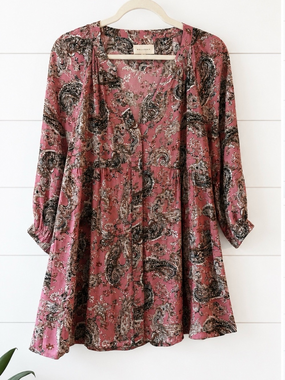 Melloday Pink Paisley Cotton Babydoll Tunic Top Boho Cottagecore Peasant Blouse